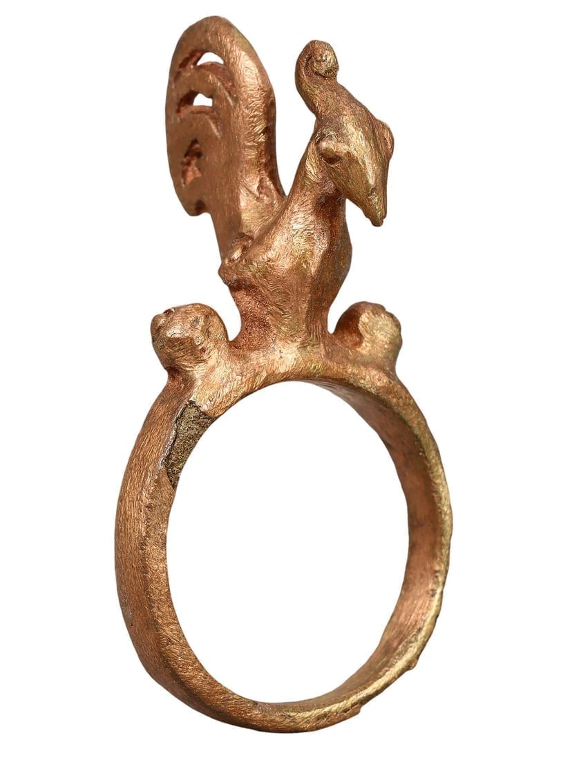 Antiquie Medieval Samanid Dynasty Bronze Cockerel Ring, US 10.5: **Dimension information at the bottom section after Condition** Welcome to the No Reserve Antique Treasures Auction, where history comes alive through an extraordinary collection of treasures spanning