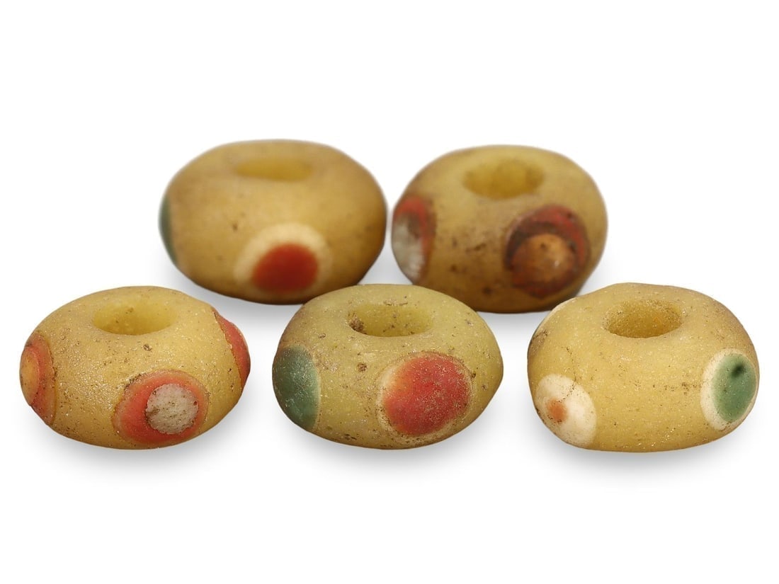Ancient Carthaginian Stratified Knobbed Eye Glass Beads, 3rd-1st Century BC: **Dimension information at the bottom section after Condition** Welcome to the No Reserve Antique Treasures Auction, where history comes alive through an extraordinary collection of treasures spanning