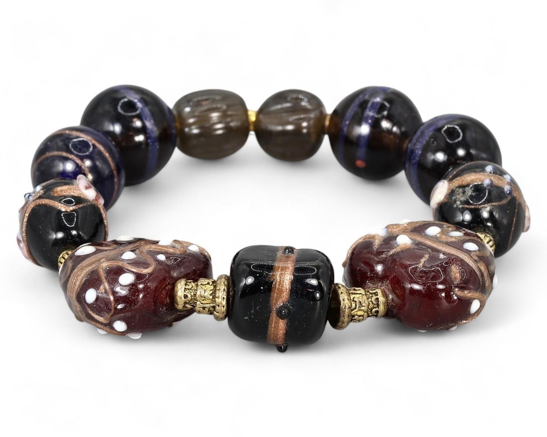 Vintage Venetian Chevron Glass Trade Bead Bracelet (1 of 1)