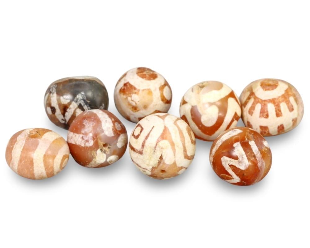 Ancient Etched Carnelian Beads from Tibeto-Burmese Region: **Dimension information at the bottom section after Condition** Welcome to the No Reserve Antique Treasures Auction, where history comes alive through an extraordinary collection of treasures spanning