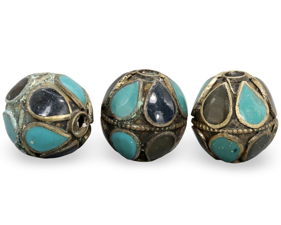 Post Medieval Qajar Dynasty Enanel Inlaid Brass Jewelry Beads, 19th-20th Century (1 of 1)