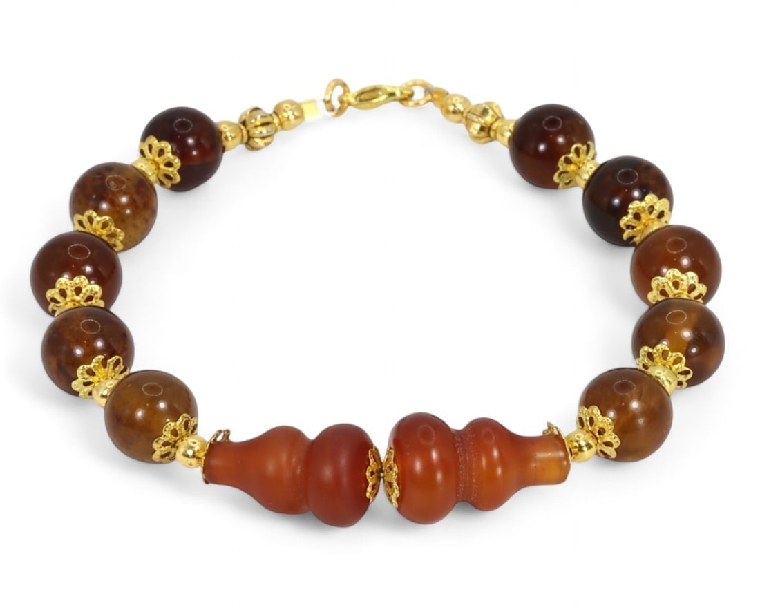 Eastern Oriental Carnelian and Amber Beaded Bracelet (1 of 1)
