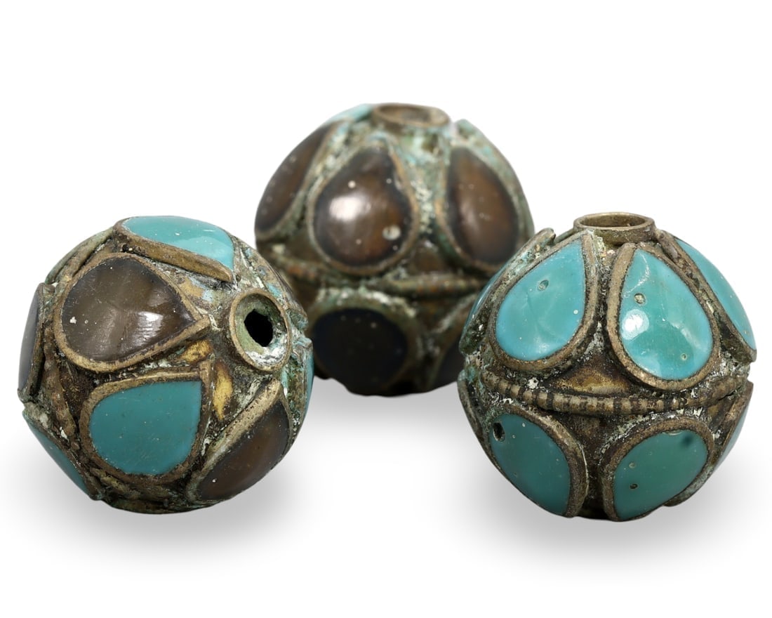 Post Medieval Qajar Dynasty Enanel Inlaid Brass Jewelry Beads, 19th-20th Century (1 of 1)