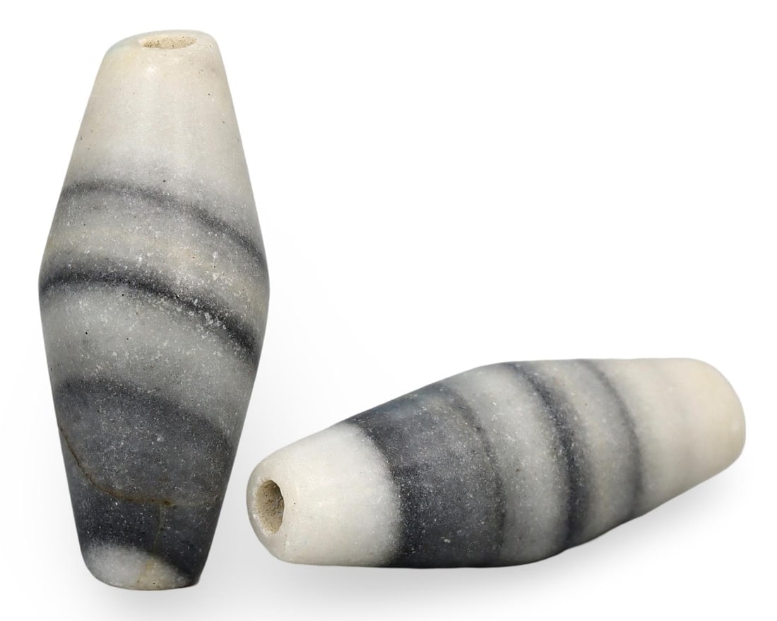 Pair of Near Eastern Banded Agate Barrel-Shaped Beads, Ancient Jewelry Pieces (1 of 1)