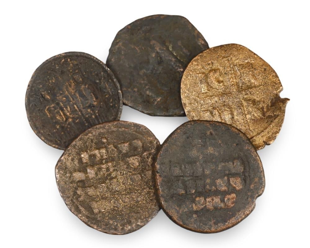 Collection of 5 Authentic Byzantine Bronze Coins Circa 6th-10th Century AD (1 of 1)