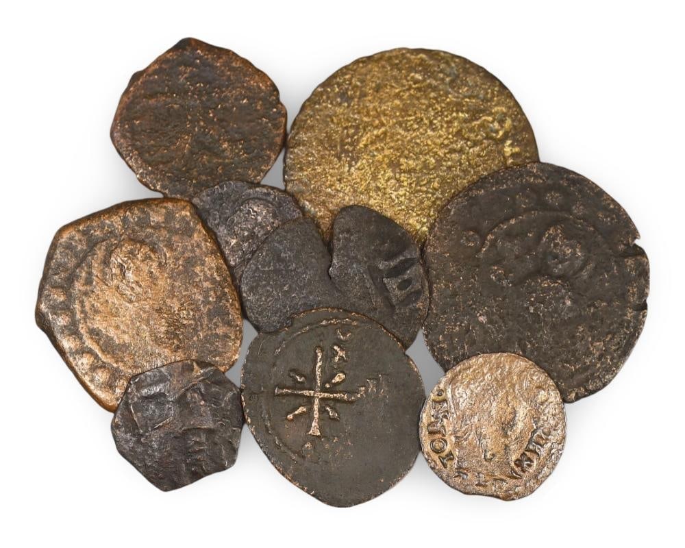 Collection of 9 Authentic Byzantine Bronze Coins Circa 6th-10th Century AD: **Dimension information at the bottom section after Condition** Welcome to the No Reserve Antique Treasures Auction, where history comes alive through an extraordinary collection of treasures spanning