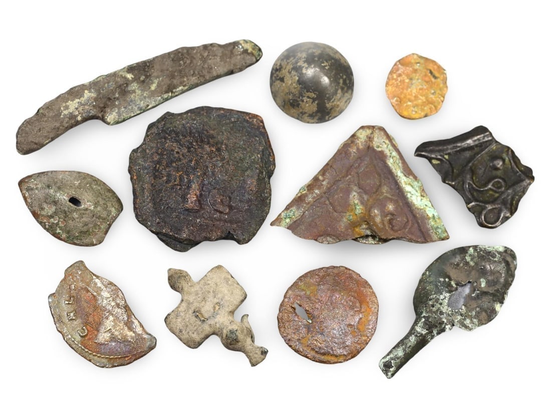 Assorted Ancient and Medieval Relic Collection: Coins, Artifacts, and Metalwork: **Dimension information at the bottom section after Condition** Welcome to the No Reserve Antique Treasures Auction, where history comes alive through an extraordinary collection of treasures spanning
