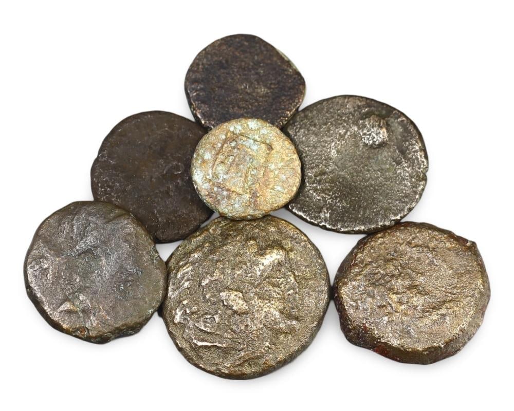 Lot of 7 Authentic Ancient Greek Bronze Coins Circa 4th-2nd Century BC (1 of 1)
