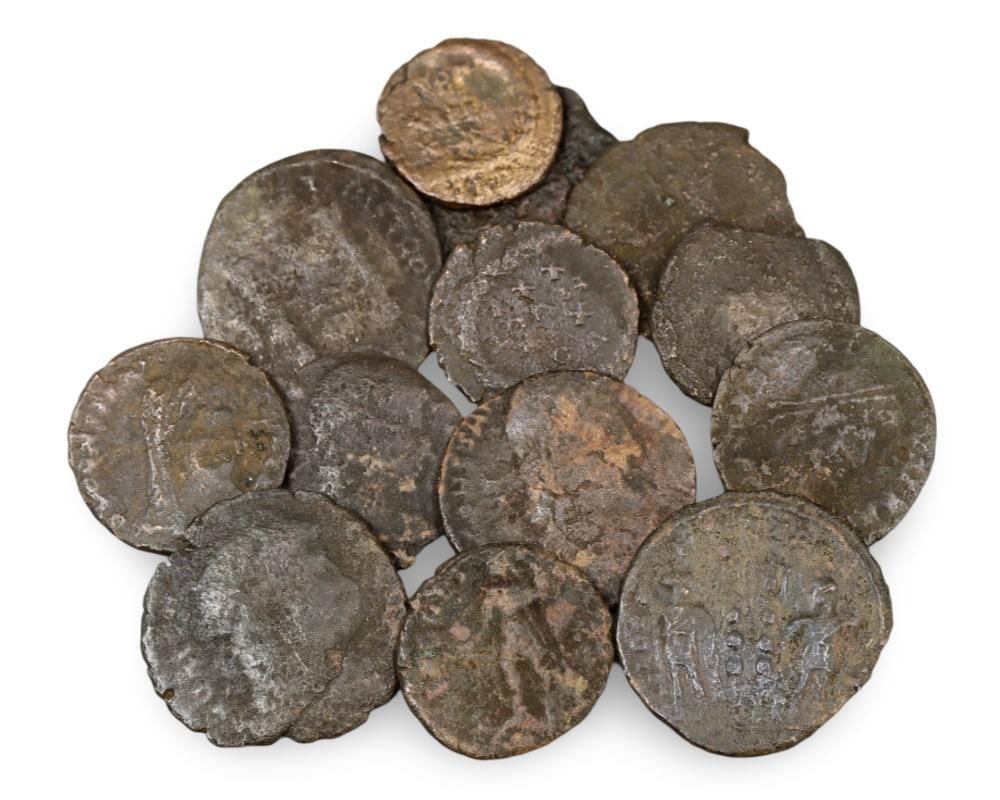 Rare Ancient Roman Bronze Coins Lot Featuring Roman Emperor Portraits: **Dimension information at the bottom section after Condition** Welcome to the No Reserve Antique Treasures Auction, where history comes alive through an extraordinary collection of treasures spanning