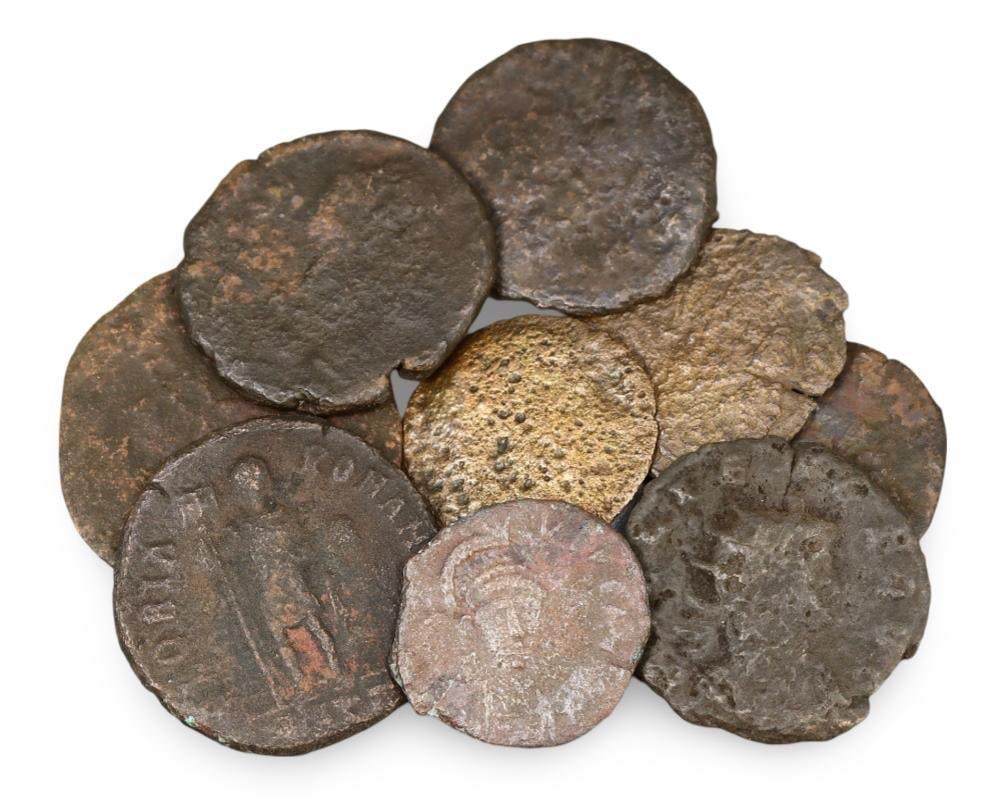 Roman Bronze Emperor Coins Lot Authentic Ancient Roman Empire Coinage: **Dimension information at the bottom section after Condition** Welcome to the No Reserve Antique Treasures Auction, where history comes alive through an extraordinary collection of treasures spanning