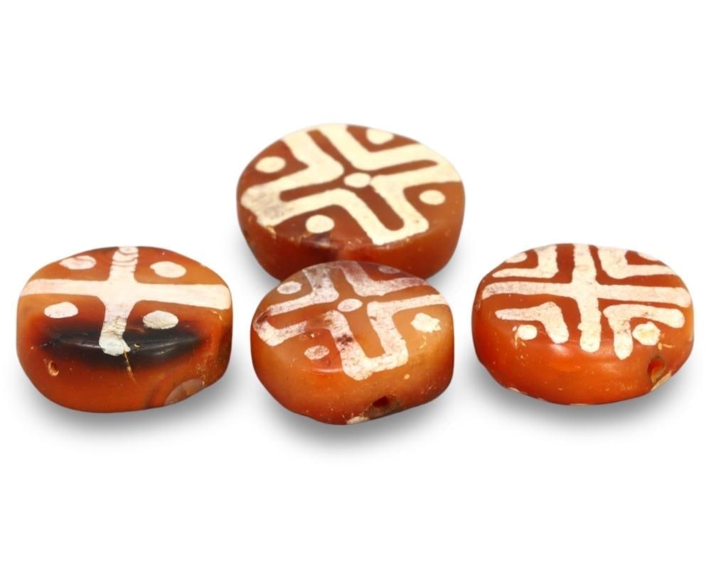 Tibeto-Burmese Carnelian Beads with Rare Ancient Etched Patterns: **Dimension information at the bottom section after Condition** Our highly anticipated Antique Auction, "Treasures of the Ancient and Medieval World," offering an unparalleled opportunity for collecto