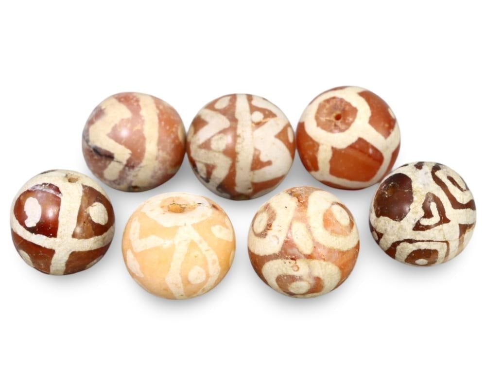 Tibetan Etched Carnelian Beads from Ancient Tibeto-Burmese Culture: **Dimension information at the bottom section after Condition** Our highly anticipated Antique Auction, "Treasures of the Ancient and Medieval World," offering an unparalleled opportunity for collecto