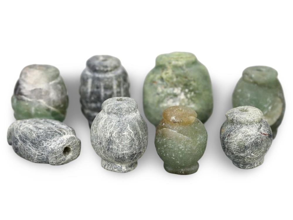 Authentic Ancient Roman Greenstone Barrel Beads Collection Early Imperial Era: **Dimension information at the bottom section after Condition** Our highly anticipated Antique Auction, "Treasures of the Ancient and Medieval World," offering an unparalleled opportunity for collecto