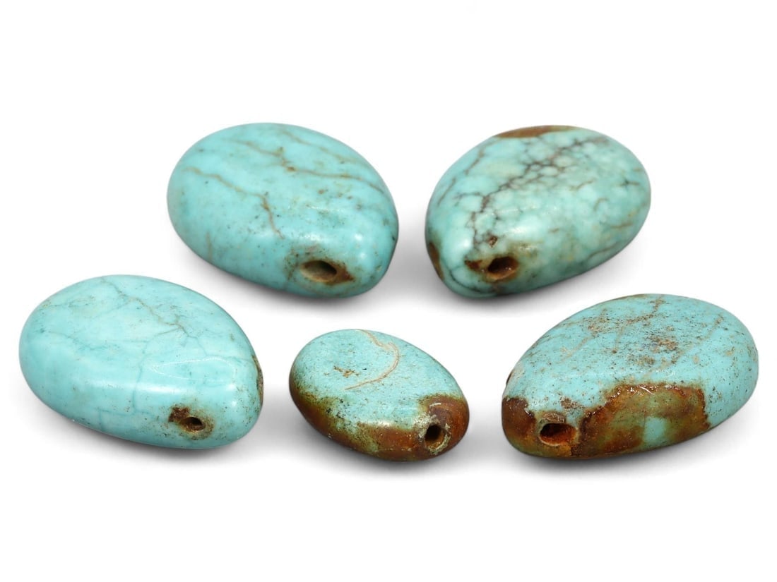 Antique Sino-Tibetan Variscite Beads in Smooth and Polished Form Trade Beads: **Dimension information at the bottom section after Condition** Our highly anticipated Antique Auction, "Treasures of the Ancient and Medieval World," offering an unparalleled opportunity for collecto