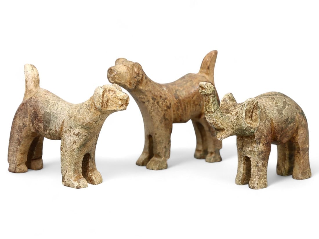 Antique Animal Figurines of Elephant, Horse and Dog Carvings (1 of 1)