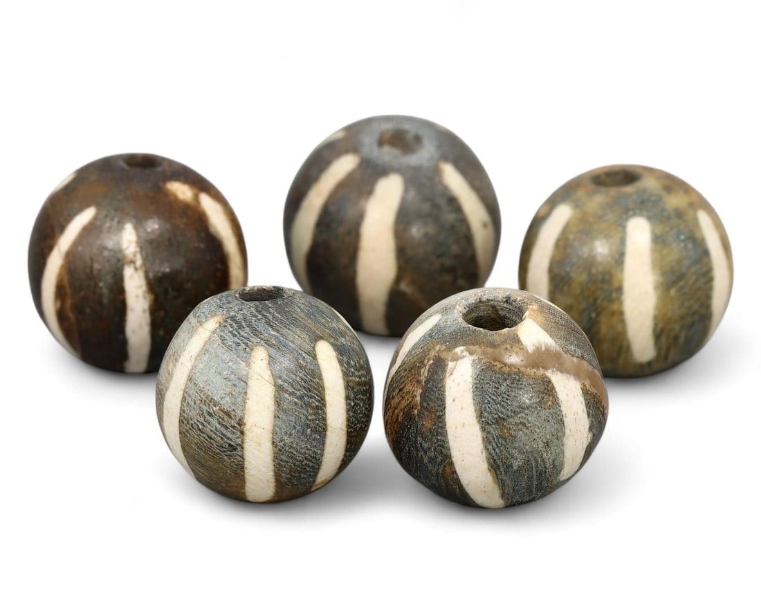 Medieval Pyu Pumtek Etched Beads, 9th-13th Century, Shaped Sacred Relics: **Dimension information at the bottom section after Condition** Our highly anticipated Antique Auction, "Treasures of the Ancient and Medieval World," offering an unparalleled opportunity for collecto