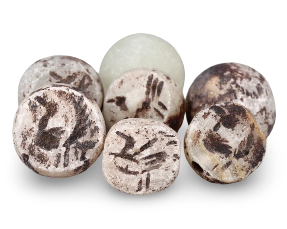 Authentic Sasanian Empire Alabaster Stamp Seal Beads Ancient Persian Artifacts: **Dimension information at the bottom section after Condition** Our highly anticipated Antique Auction, "Treasures of the Ancient and Medieval World," offering an unparalleled opportunity for collecto