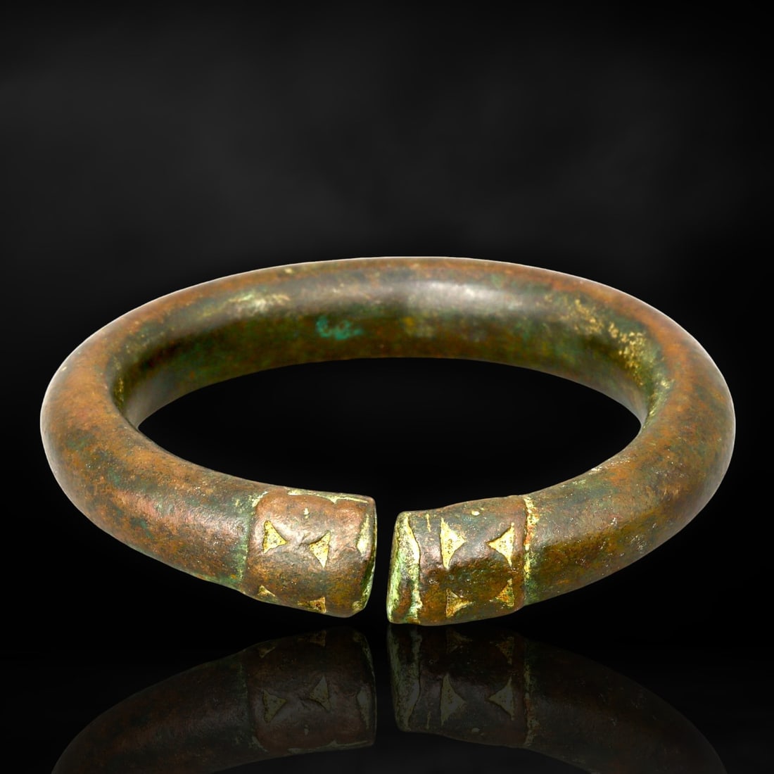 Ancient Celtic Bronze Torque Bracelet with Triangular Terminal Motifs, Circa 4th Century BCE (1 of 3)