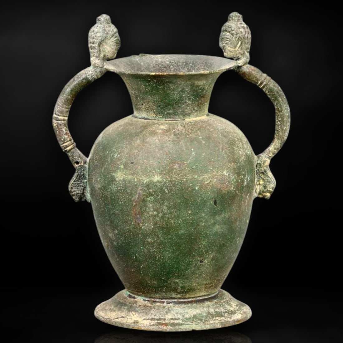 Ancient Gandharan Bronze Ritual Vessel with Buddha-Head Handles, c. 2nd-4th Century CE (1 of 3)