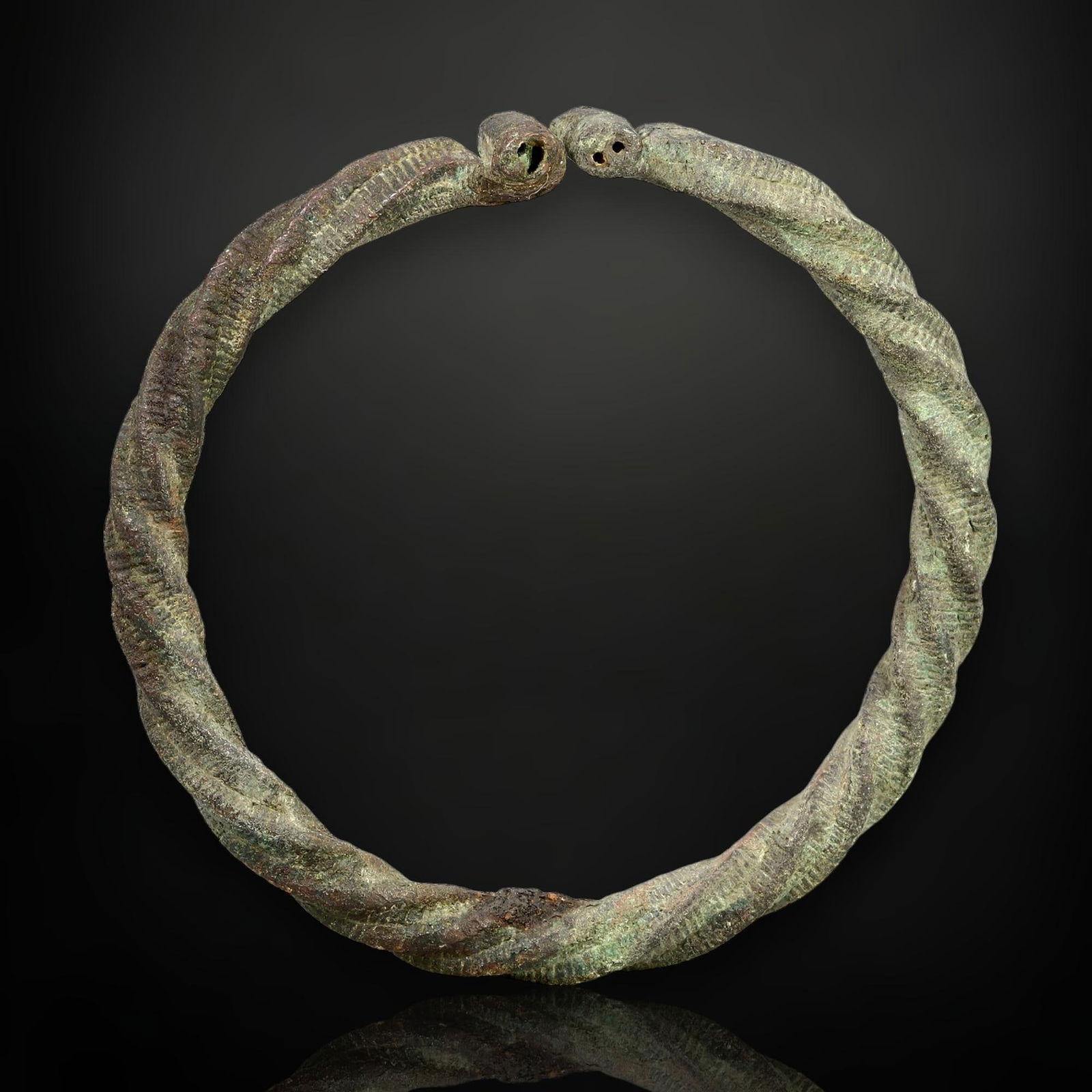 Ancient Celtic Twisted Bronze Torc Bracelet with Spiral Ends - Circa 300 to 100 BCE (1 of 3)