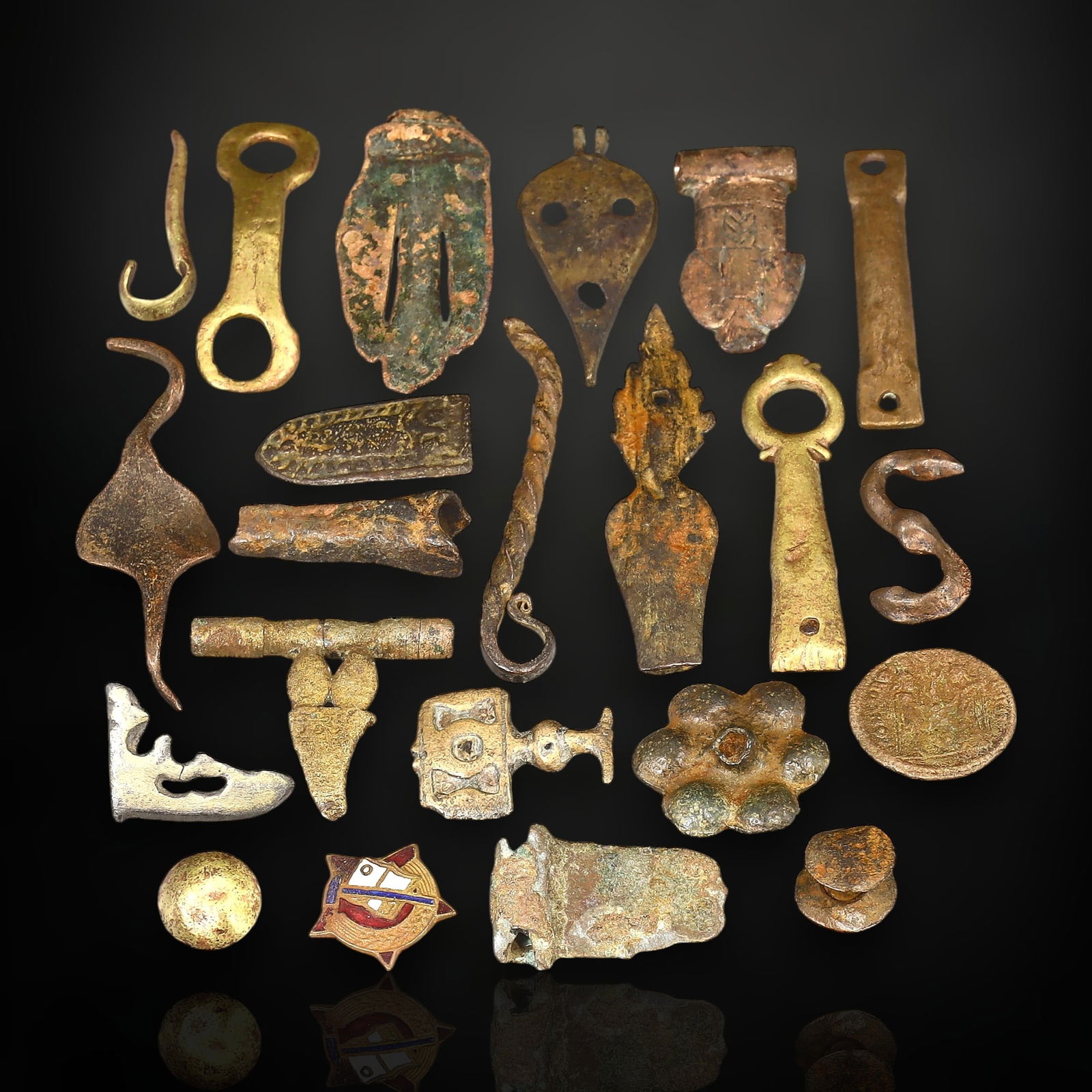 22-Piece Mixed Lot of Ancient Roman and Medieval Bronze Artifacts (c. 1st-14th Century CE) (1 of 1)