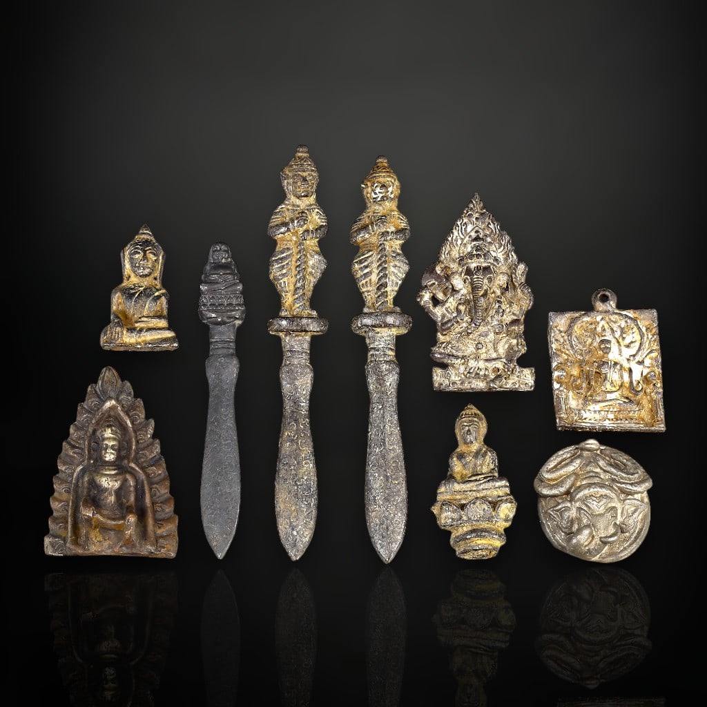 9-Piece Collection of Tibetan and Himalayan Ritual Bronze and Gilt Buddhist Artifacts (c. 16th-19th (1 of 1)