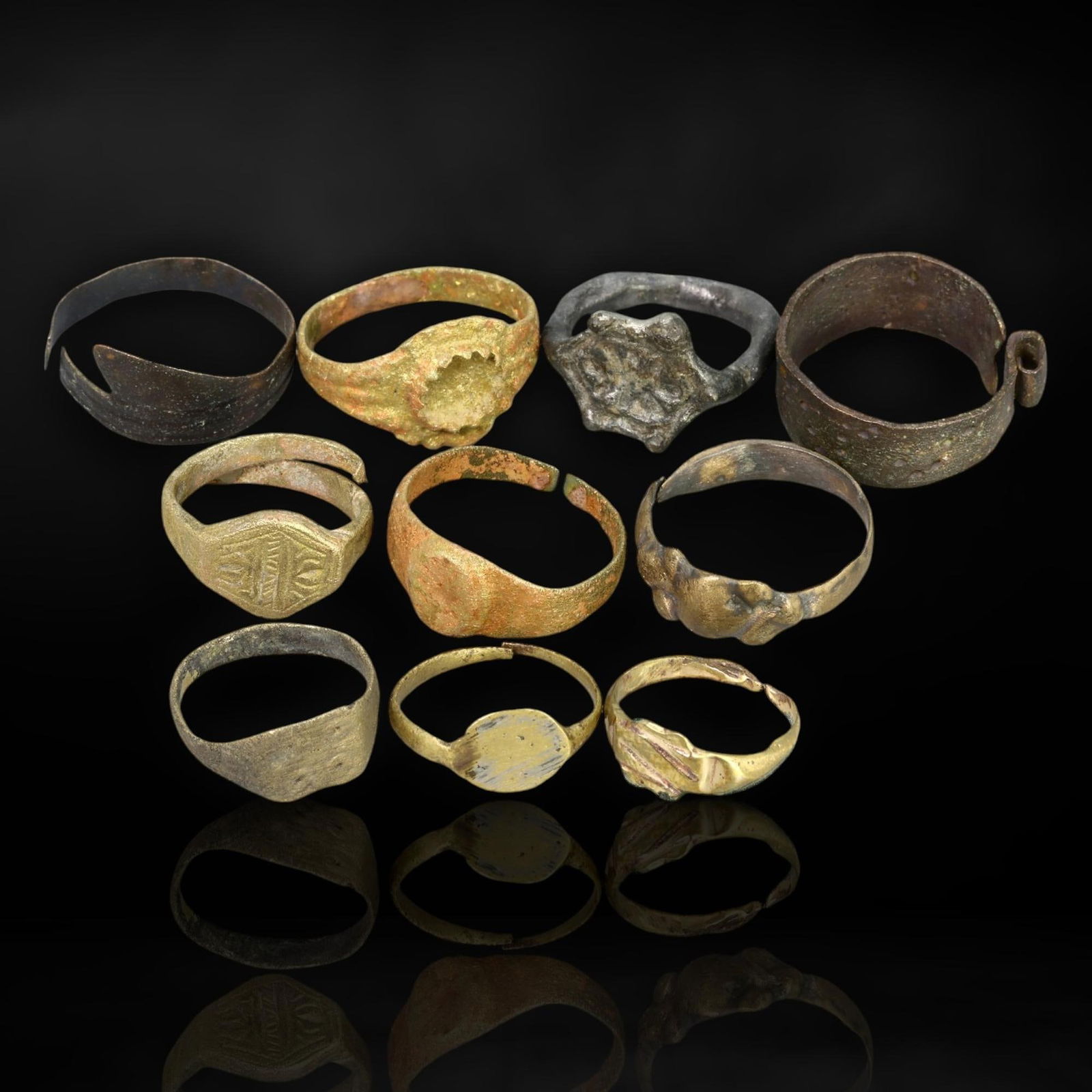 Collection of 10 Ancient Byzantine and Viking Bronze Rings (c. 9th-12th Century CE) (1 of 1)