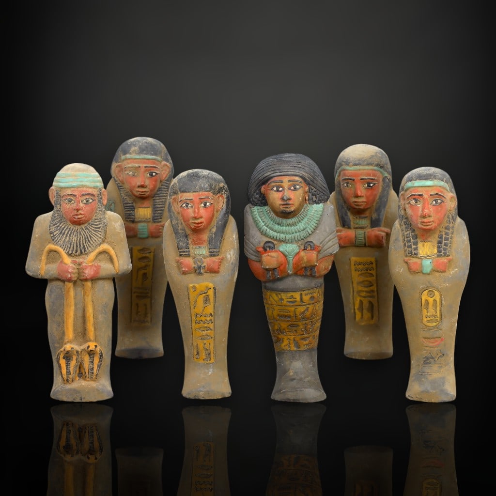 Set of Six Post-Medieval Egyptian Revival Shabti Figures with Hand-Painted Details (c. 19th-20th (1 of 2)