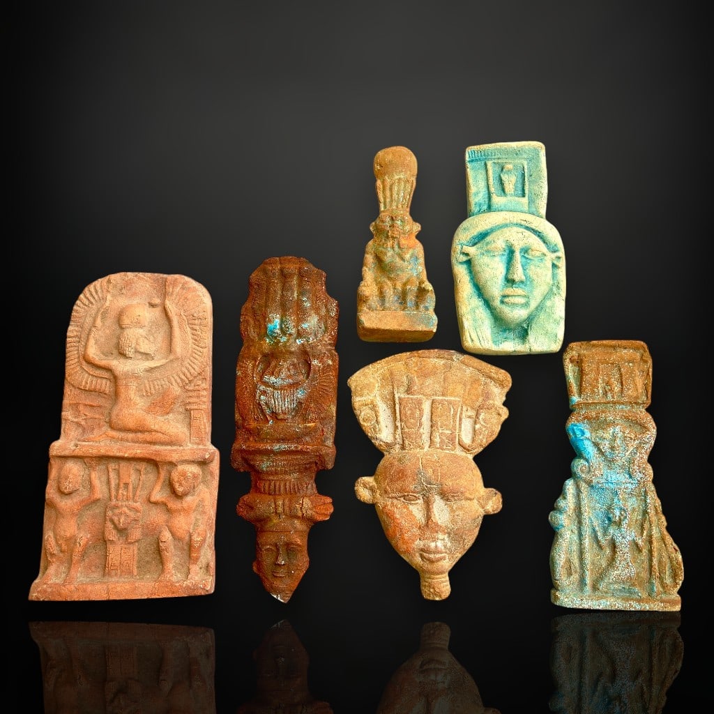 Ancient Egyptian Revival Spiritual Symbolism Osiris and Hathor Faience Plaques Collection, c. 19th (1 of 1)