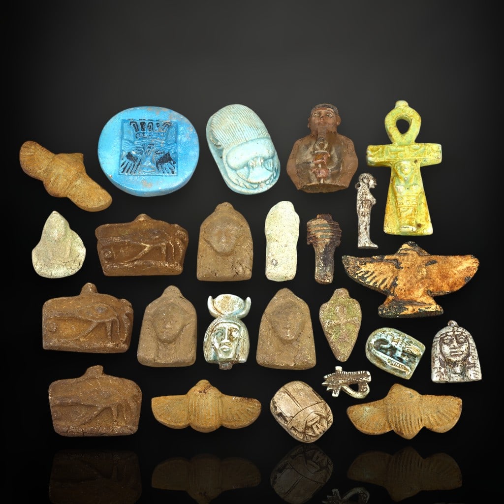 Ancient Egyptian Revival Divine Amulets and Iconic Motifs Collection, 23 Miniature Artifacts, c. (1 of 1)