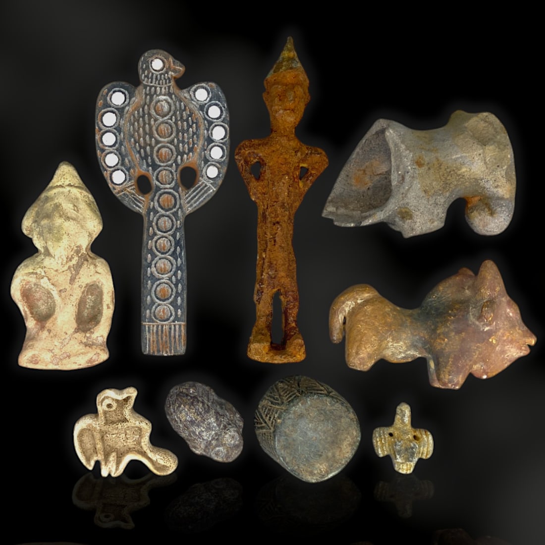 Ancient Diverse Tribal Iconography Artifact Collection, c. Various Centuries (9 Pieces) (1 of 1)