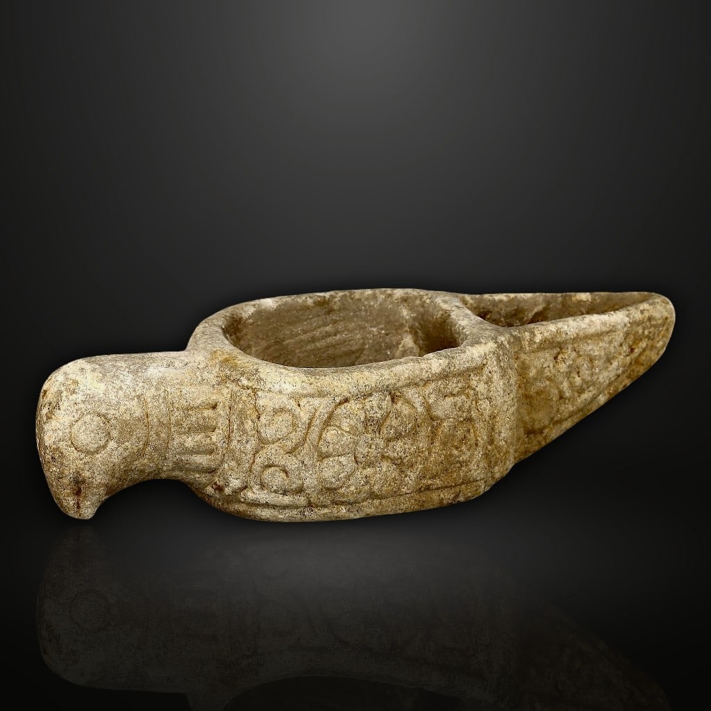 Ancient Mesopotamian Ritual Offering Vessel in Bird Form Alabaster Stone, c. 1st Millennium BCE (1 of 3)