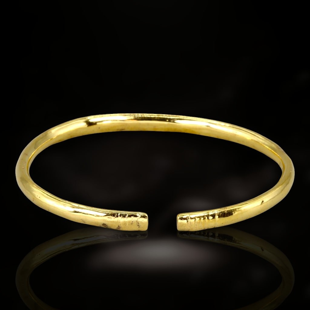 Ancient Byzantine Elegance Symbolic Bronze Bangle with 24k Gold Restoration, c. 6th-8th Century CE (1 of 3)