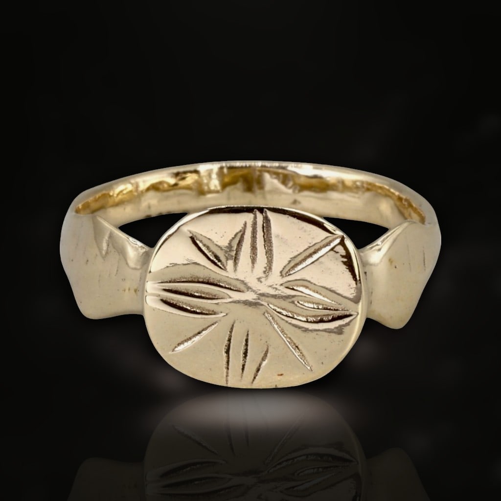 Ancient Byzantine Starburst Symbolic Bronze Ring with Gold Overlay, c. 6th-8th Century CE (1 of 3)
