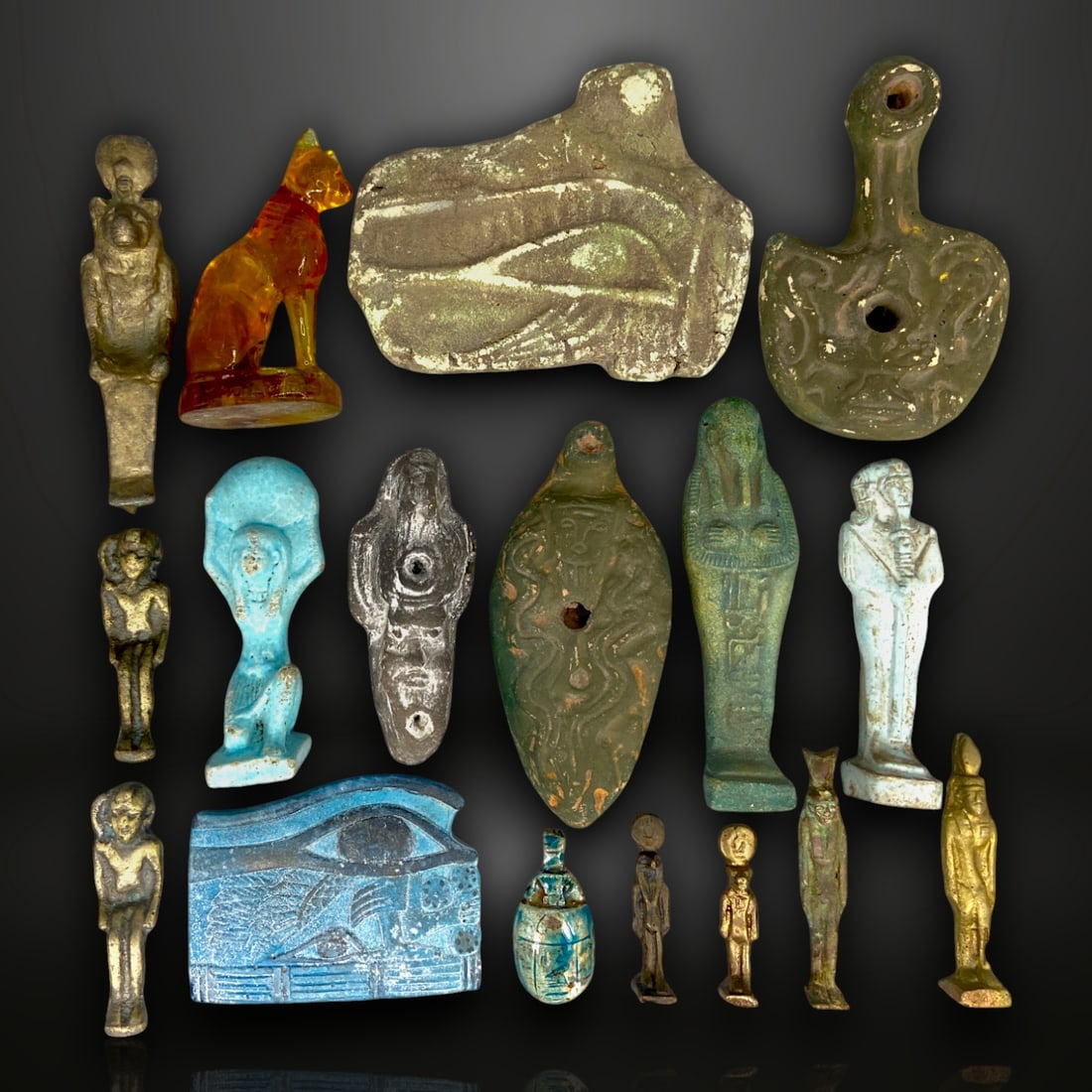 Ancient Egyptian Revival Symbolic Amulet and Figurine Collection, c. 19th-20th Century (1 of 1)