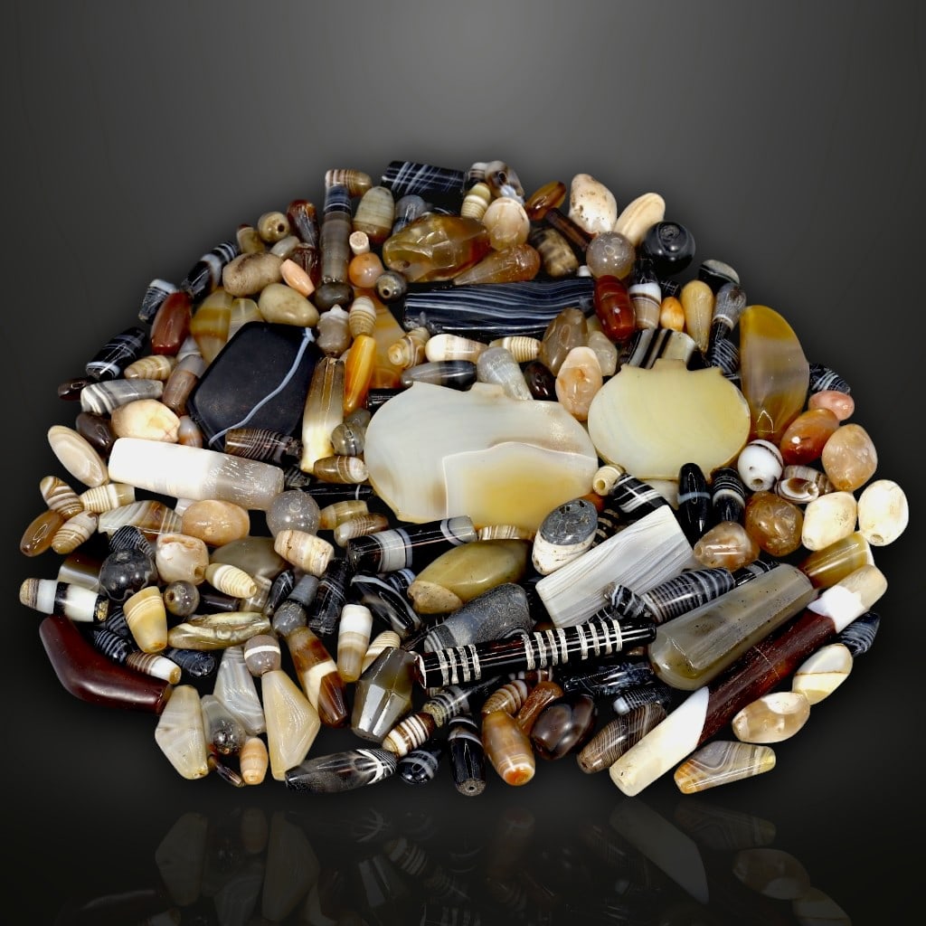 Ancient to Medieval Agate Bead Collection with Rare Banding and Varied Shapes, 0.5-7cm, 192 Pieces (1 of 1)