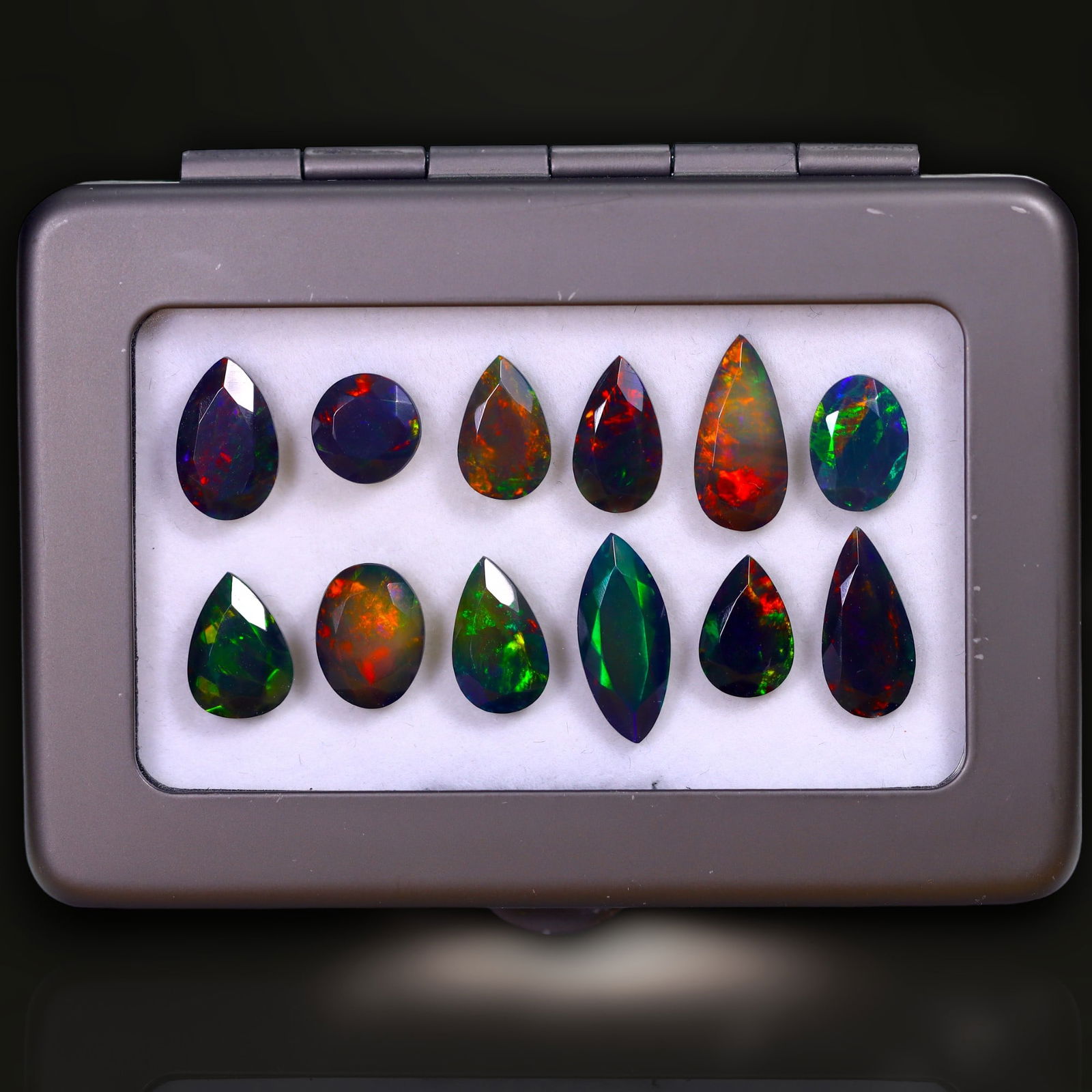 Ethiopian Black Opal Faceted Collection - Intense Play-of-Color, 12-Piece Set (1 of 3)