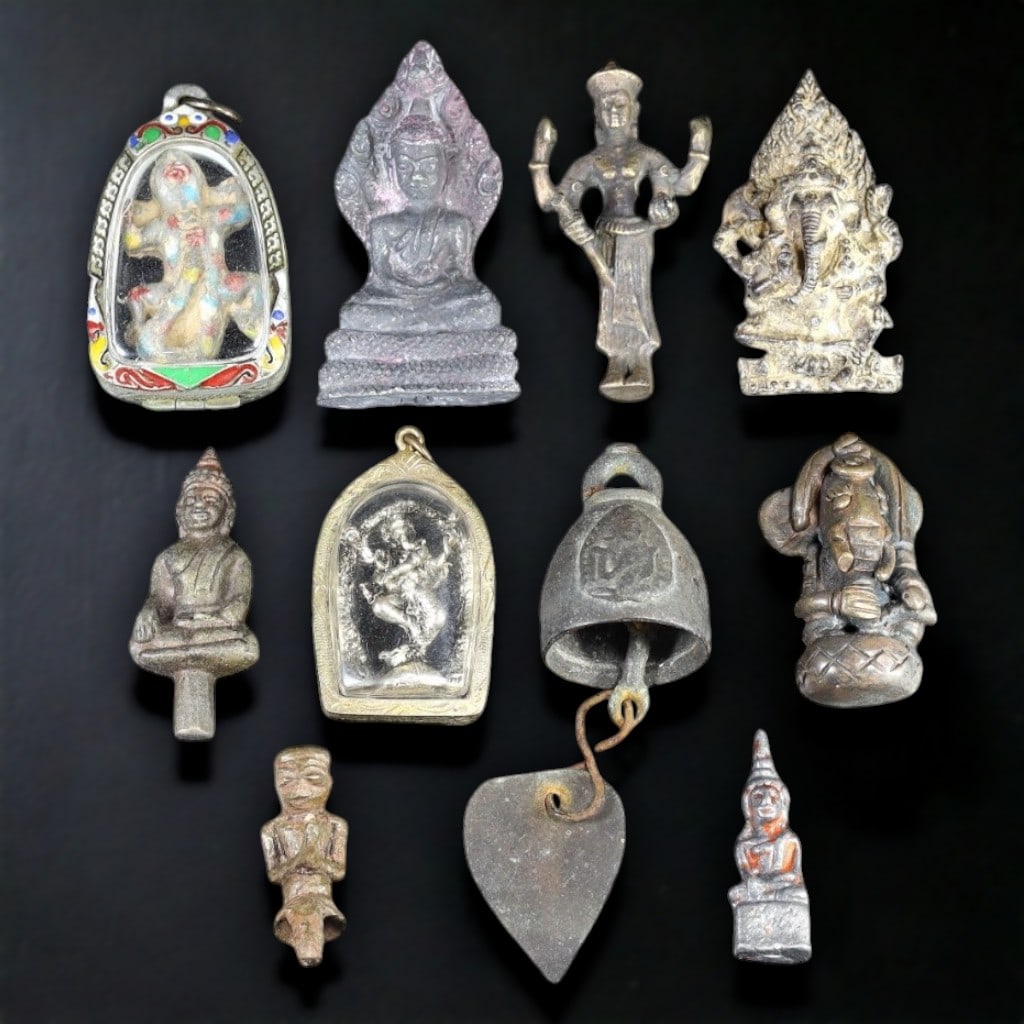 Antique Southeast Asian Buddhist and Hindu Sacred Amulet Collection, 18th-20th Century AD (1 of 1)