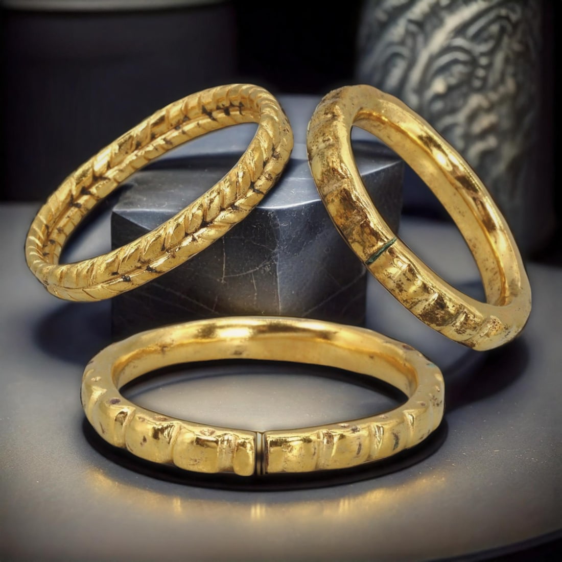 Ancient Viking Bronze Rings with 24K Gold Gilding, c. 9th-11th Century CE (1 of 8)