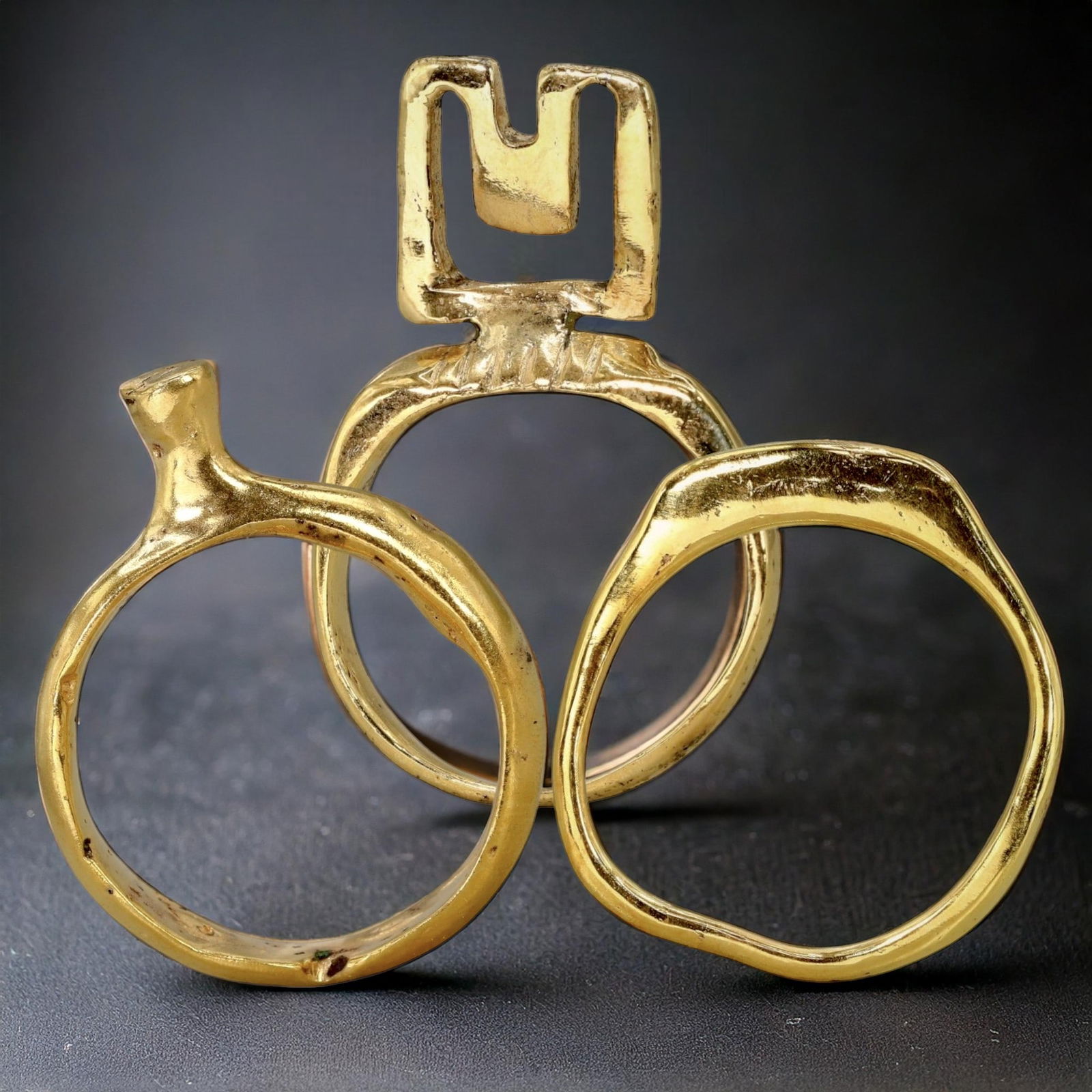 Ancient Roman & Egyptian Knot, Horus, and Signet Bronze Rings with 24K Gold Gilding, 1st-2nd Century (1 of 4)