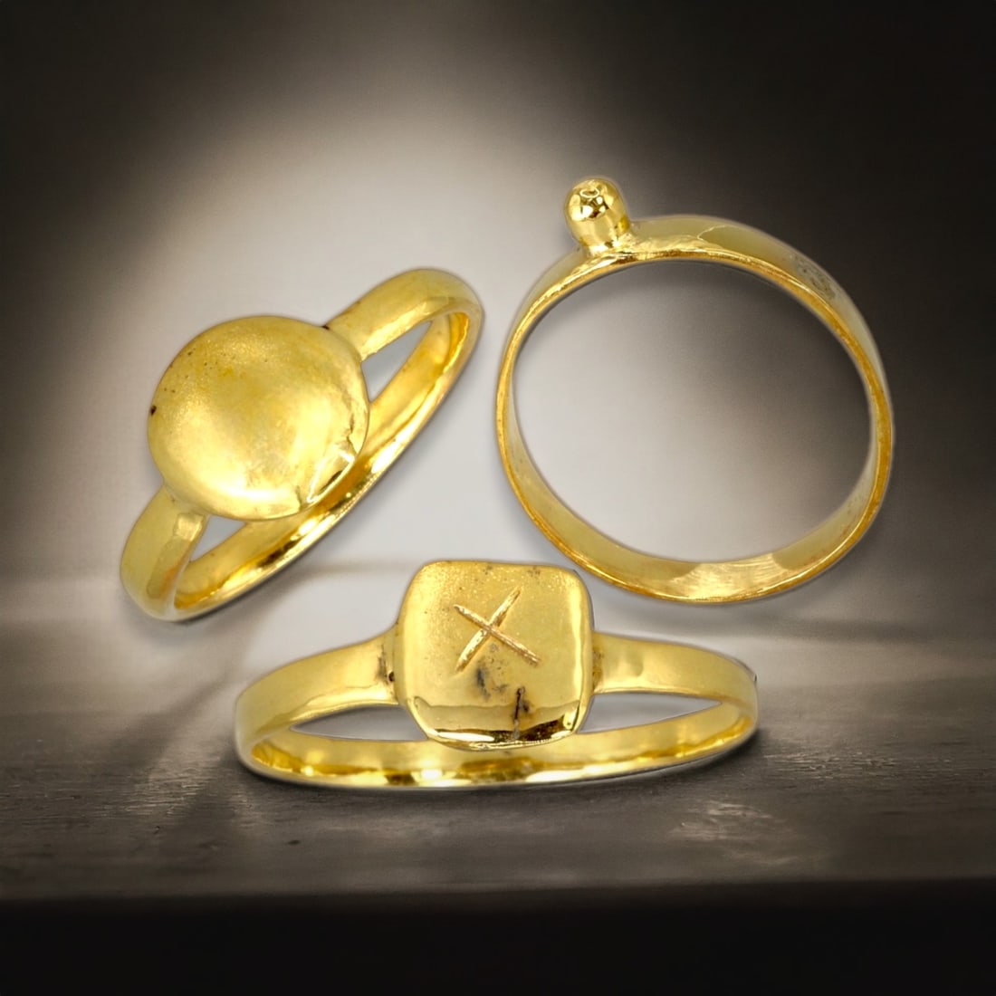 Ancient Roman 24K Gold-Gilded Bronze Signet and Knot Ring Collection, c. 1st-3rd Century CE (1 of 4)