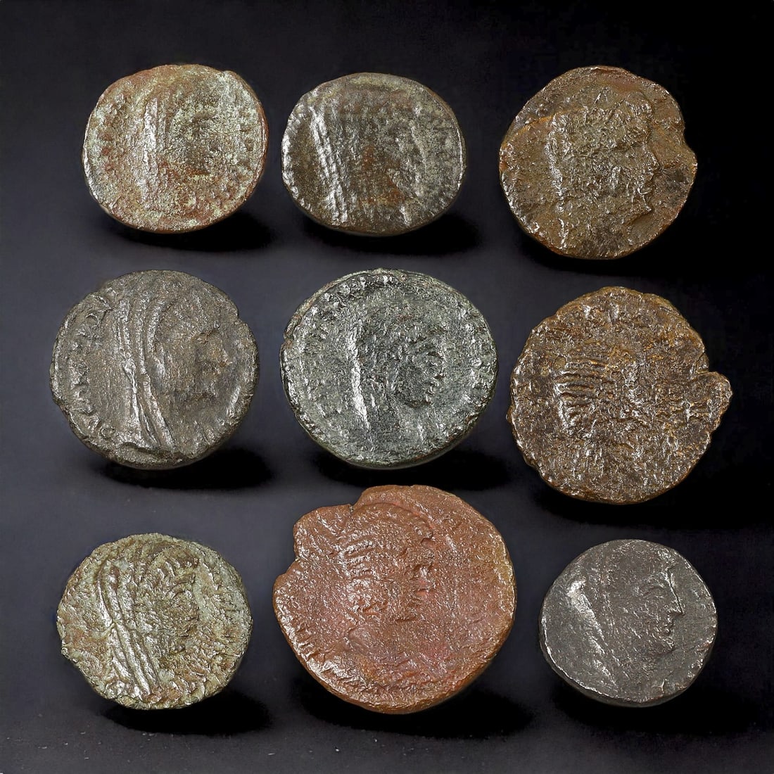 Late Roman Bronze Coin Collection Featuring Constantine I and Julia Mamaea, c. 4th Century CE (1 of 2)