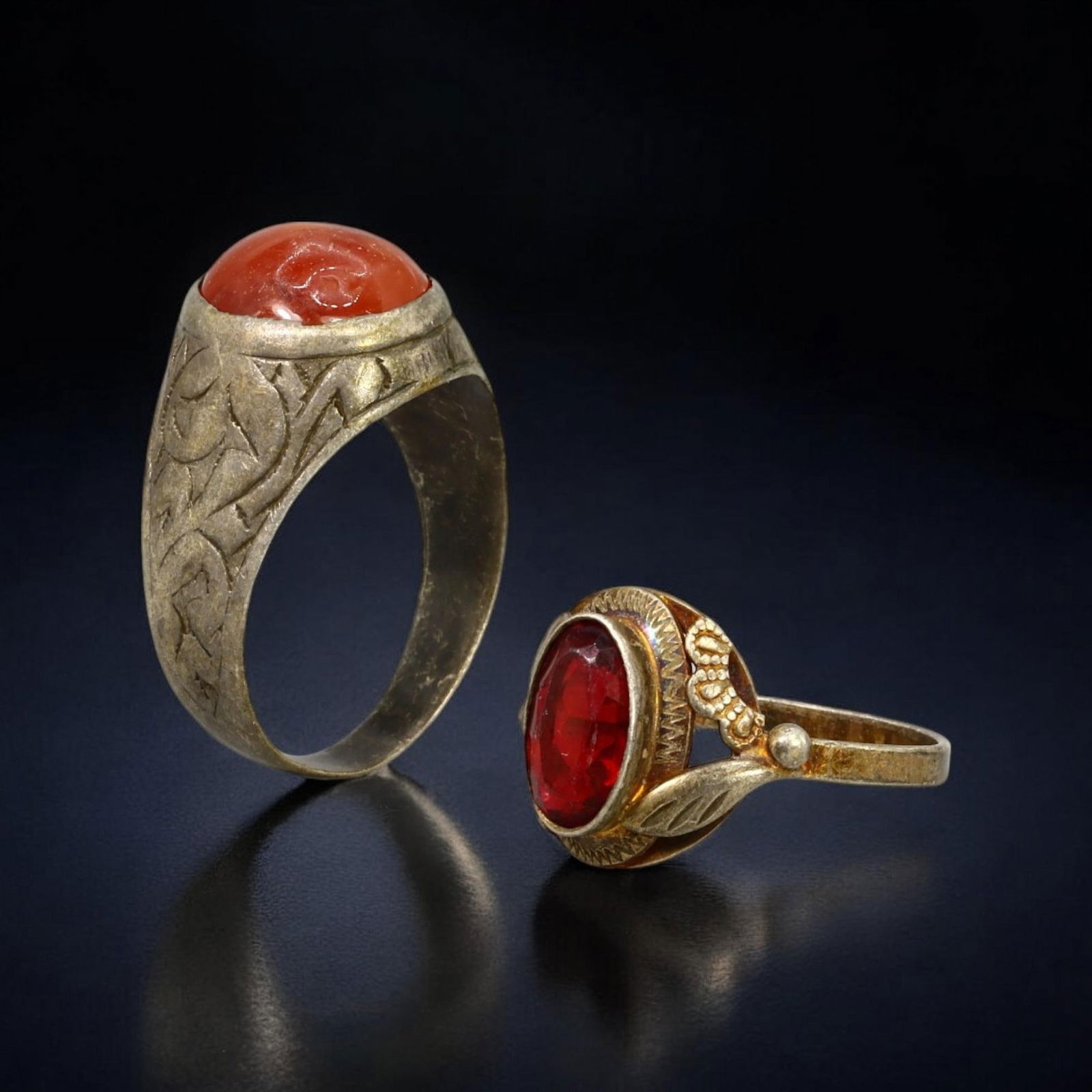 POST-MEDIEVAL: Pair of Silver Rings with Red Gemstones, 16th-18th Century CE (1 of 1)