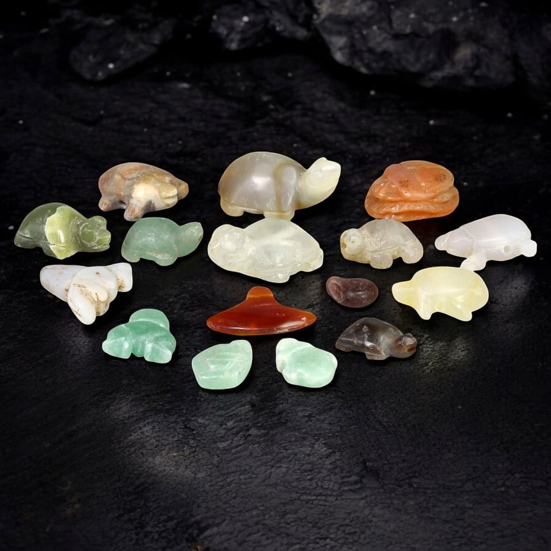 SET OF 16 SEMI-PRECIOUS STONE ZOOMORPHIC AMULETS: Coptic Egypt to Medieval Period (1 of 1)