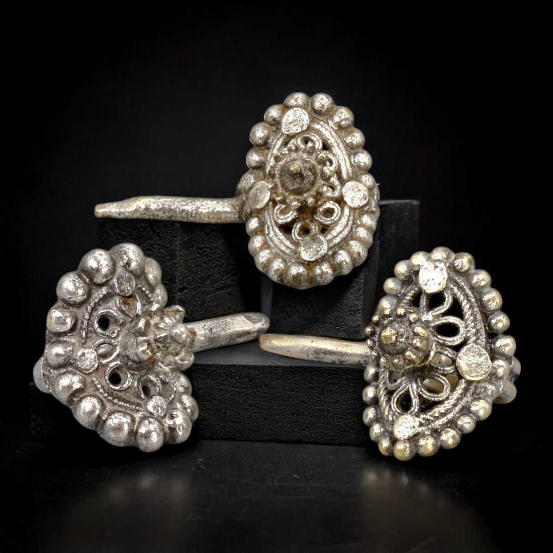 BYZANTINE EMPIRE: Set of 3 Archer's Thumb Rings with Silver Inlay, c. 10th-12th Century CE (1 of 2)