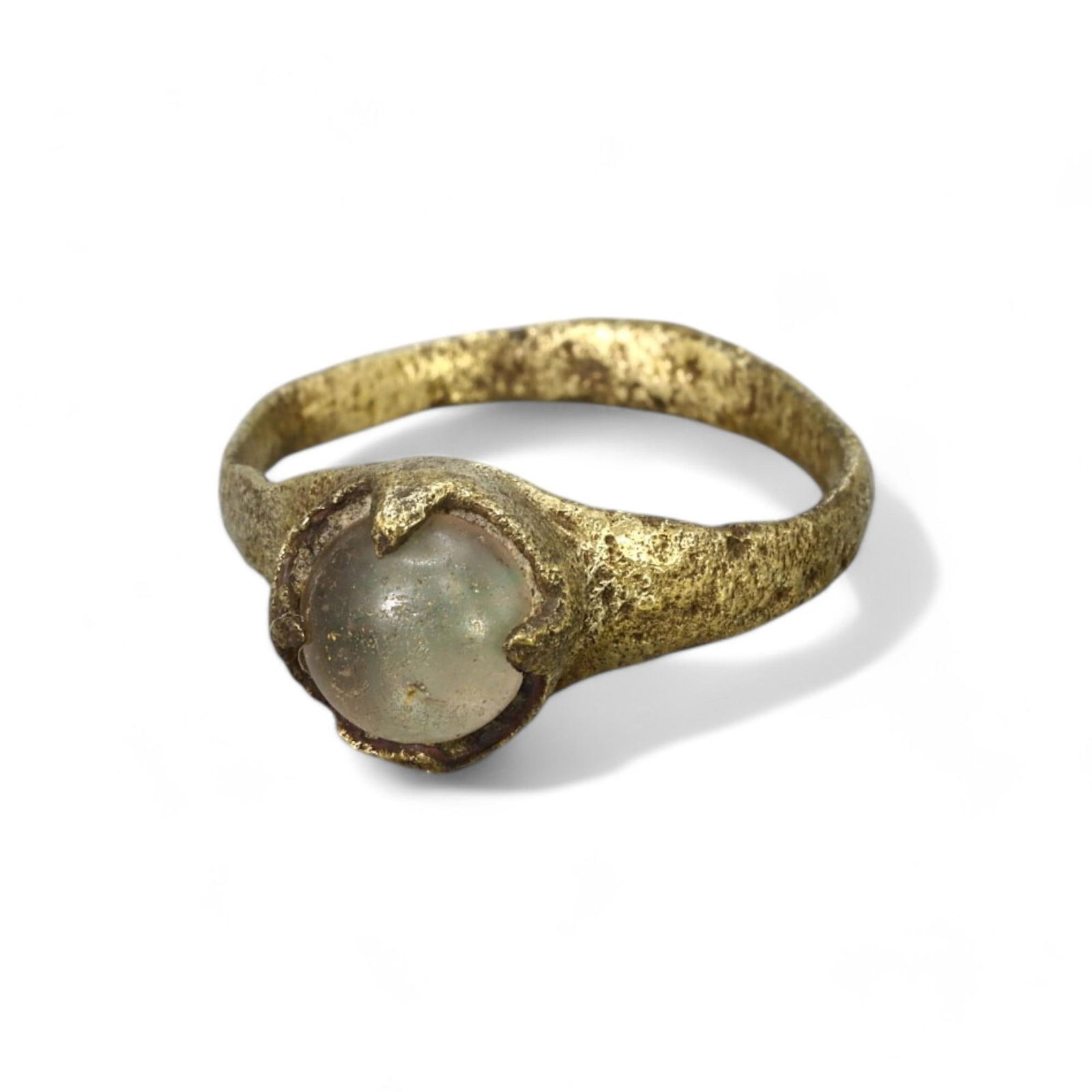 ROMAN EMPIRE: Bronze Ring with Glass Inlay, 2nd-4th Century CE (4g, Size 8) (1 of 2)