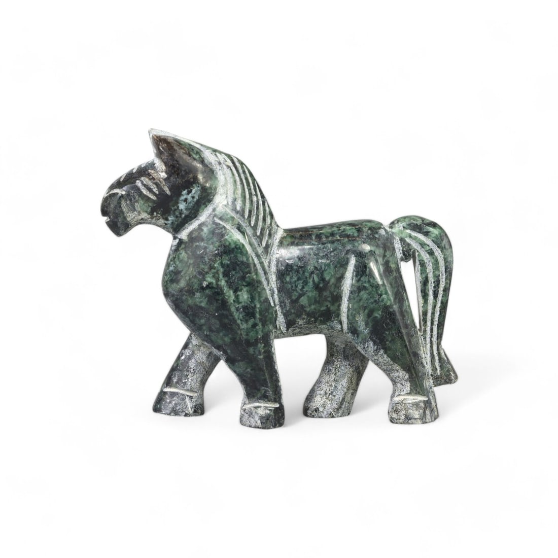 VINTAGE CHINESE: Hand-Carved Jade Horse Sculpture, Mid-20th Century (251g, 11.5 x 3cm): This exquisite hand-carved jade sculpture depicts a regal horse in a poised stance, showcasing the artistic finesse and cultural reverence for horses in Chinese traditions. The vibrant green hues of t