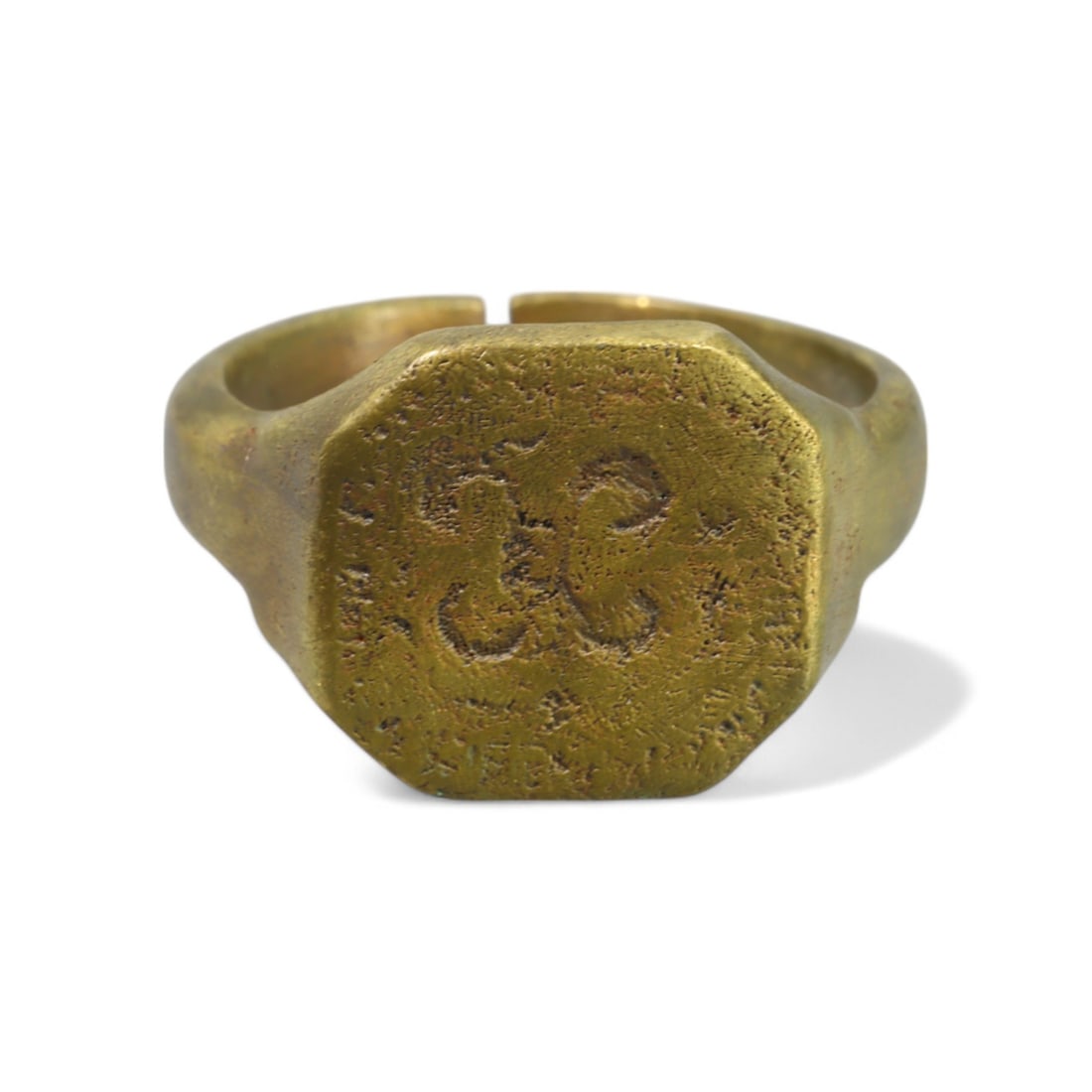 BYZANTINE ERA: Bronze "Monogrammed Octagonal Signet" Ring,  6th-9th Century CE (11 US, 12g) (1 of 2)