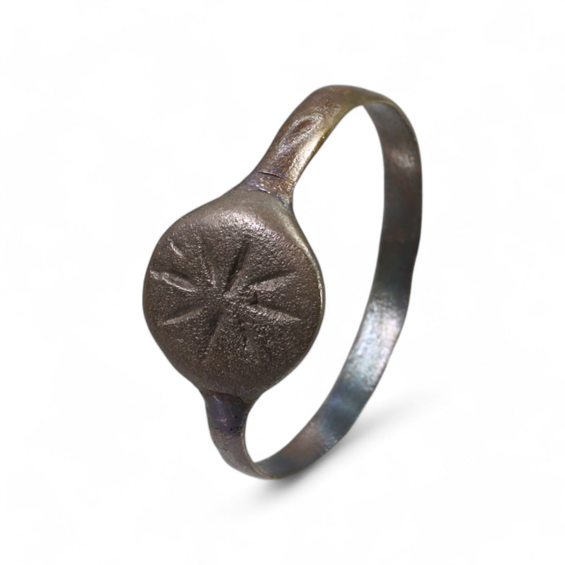 EARLY MEDIEVAL: Bronze Ring with Radiating Starburst Motif, 10th-12th Century CE (10.5 US, 2g) (1 of 2)