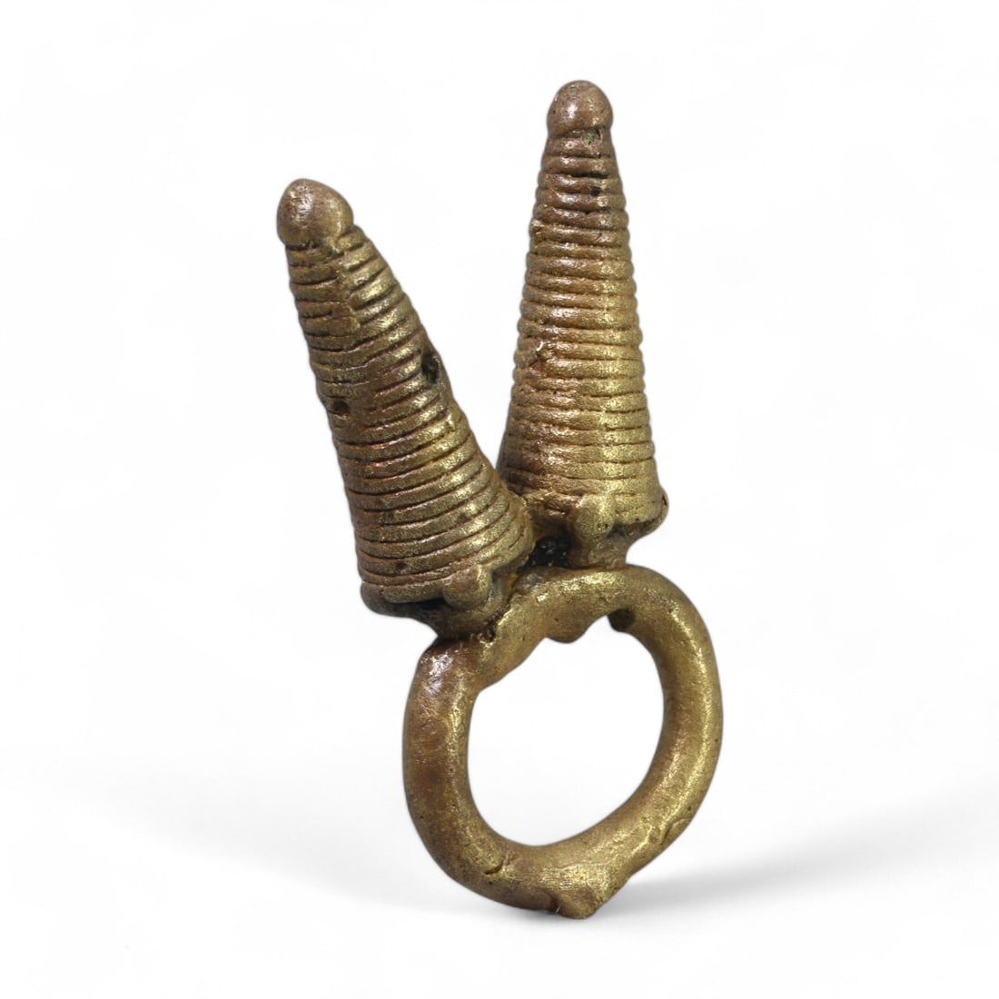 DOGON CULTURE: Bronze Ritual Ring with Double Conical Motifs, 19th-20th Century CE (4.5 US, 24g) (1 of 2)